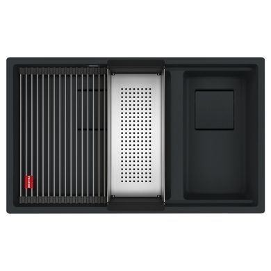 Кухонная мойка гранитная под столешницу Franke Kubus 2 KNG 120 (125.0750.763) Черный матовый BLACK EDITION (коврик Rollmat, аксессуары Color Line в комплекте)