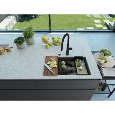 Кухонная мойка гранитная под столешницу Franke Kubus 2 KNG 120 (125.0750.765) Серый сланец BLACK EDITION (коврик Rollmat, аксессуары Color Line в комплекте)