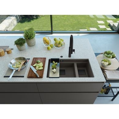 Кухонна мийка гранітна під стільницю Franke Kubus 2 KNG PRO 120 (125.0750.517) Сірий сланець BLACK EDITION (коландер,дошка та килимок Rollmat, аксесуари Color Line в комплекті)
